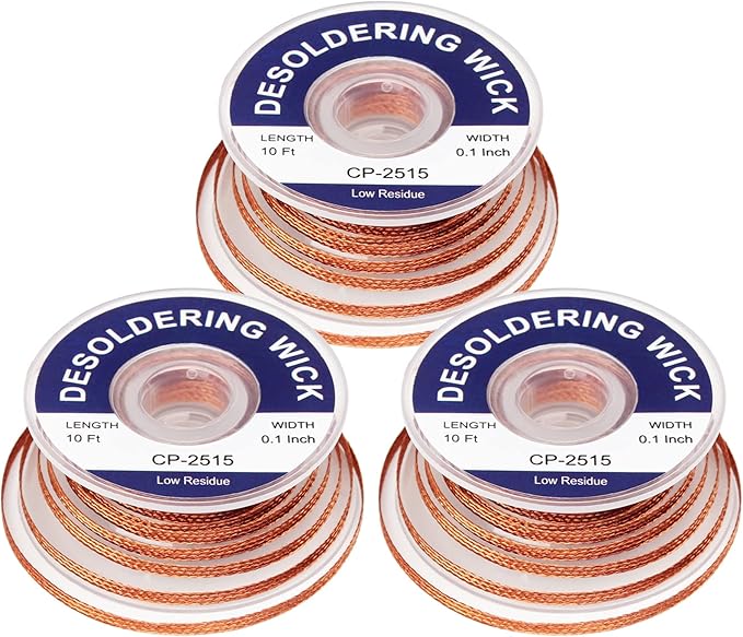 Solder Wicks braid，Solder Sucker，10ft Length 3 Pieces No-Clean Desoldering Braided Wicks. Solder Removal Tool，Desoldering Wick Used to Remove the Solder and Disassemble Electrical Components