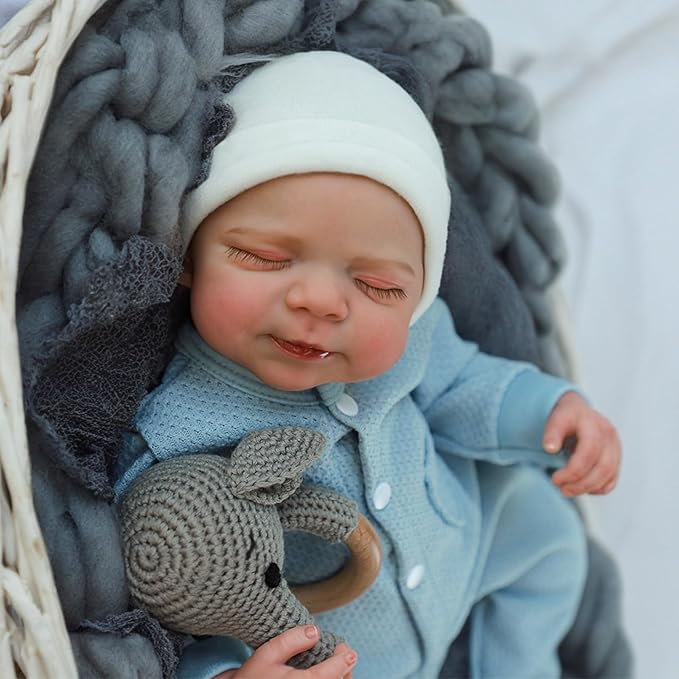 WOOROY Lifelike Reborn Baby Dolls- 18 Inch Realistic Baby Boy, Full Vinyl Body Sleeping Dolls, Poseable Real Life Newborn Realborn Birthday Gift Toy with Doll Accessories for Kids 3+