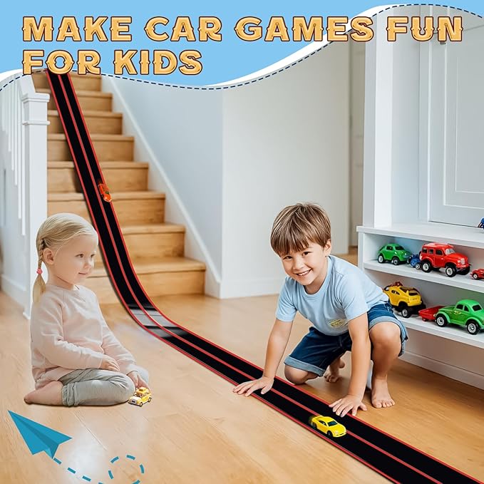 Flex Track 15 Ft Starter Set, Flexible Race Car Ramp Track for Ages 3 & Up with Suction Cups Compatible with Diecast 1/64th Cars