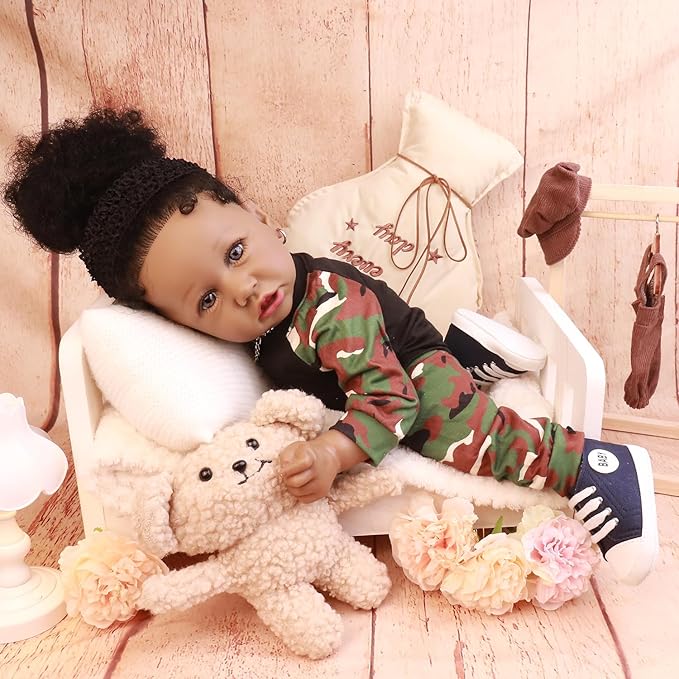 HOOMAI Lifelike Reborn Baby Dolls with Soft Body African American Realistic Girl Doll 22.8 Inch Best Birthday Gift Set