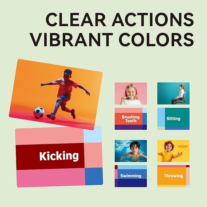 Dotimo 52 Action Verbs Flash Cards for Kids - Vocabulary Builder & ESL Teaching Materials with Picture Cards, 4"x5.8" Non Verbal Communication Tools for Speech Therapy, Autism & Preschool Learning