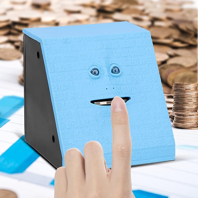 Coin Eating Saving Bank, Face Coin Bank Battery Operated Novelty Monkey Money Saving Box Piggy Bank for 3 Years+ Kids Boys Girls Adults Christmas Birthday New Year's Day Gift