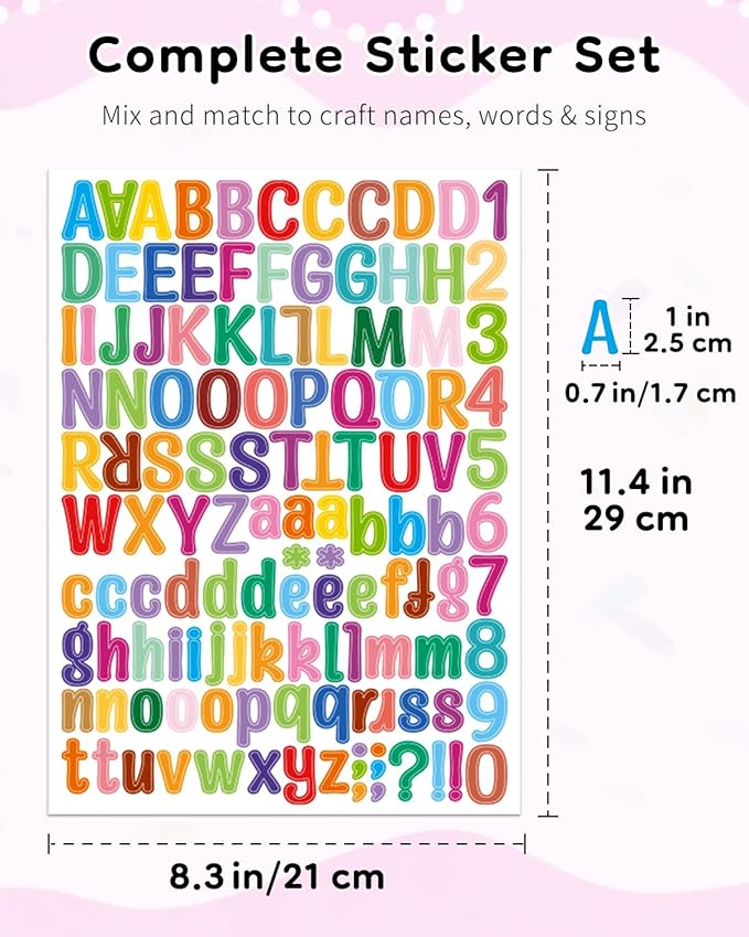 Uniclife 10 Sheets Letter Stickers, 1260 Pcs Scrapbook Stickers, 1 Inch Vinyl Number Alphabet Sticker, Self-Adhesive Stick on Letters for Mailbox Bottles Crafts Posters Decor