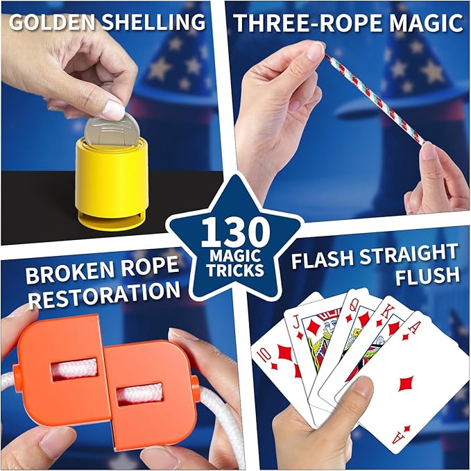 Magic Kit for Kids, 130 Magic Tricks Set for Kids with Magic Wand, Manual and Videos, Magic Set Toys Gifts for 6 7 8 9 10 11 12 Years Old Kid Boys Girls Beginner Halloween Christmas Birthday Parties
