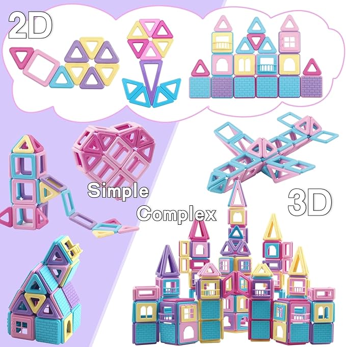 ASOK Magnetic Building Block 155pcs Educational Magnet Tiles Creative Learning and Development Macaron Color Toys Set for 3 4 5 6 7 8 Years Old Boys Girls Kids