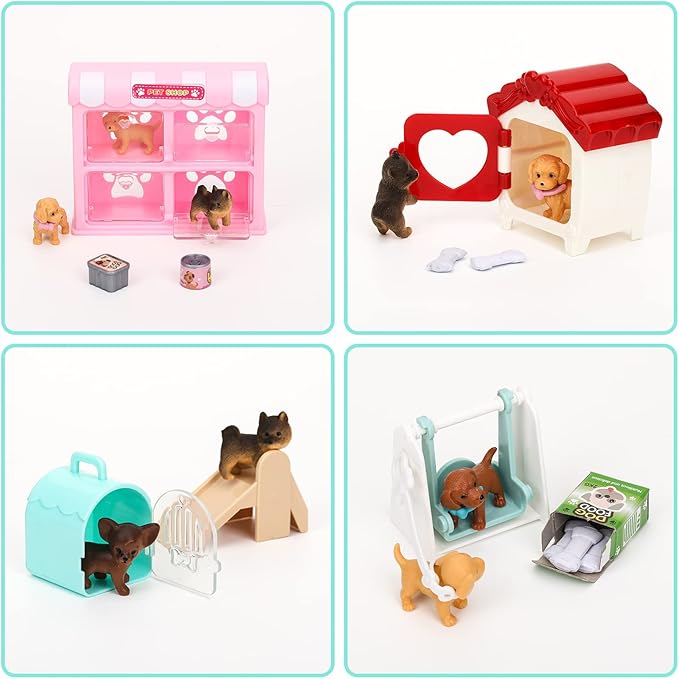 TQQFUN 32 PCS Dog Figures Play Set, Pet Care Center Pretend Play Set with Realistic Puppy Toys, Educational Gifts for Girls and Boys Ages 3 4 5 6