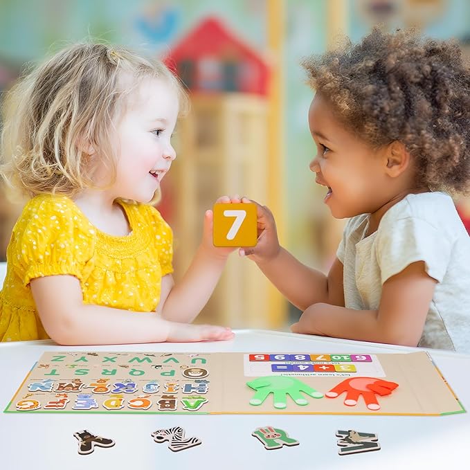 2 in 1 Preschool Learning Toys, Educational Number Counting for Kids, Portable Animals Magnetic Alphabet Letters Learning Board, Homeschool Supplies for Math Manipulates and Learning Spelling.