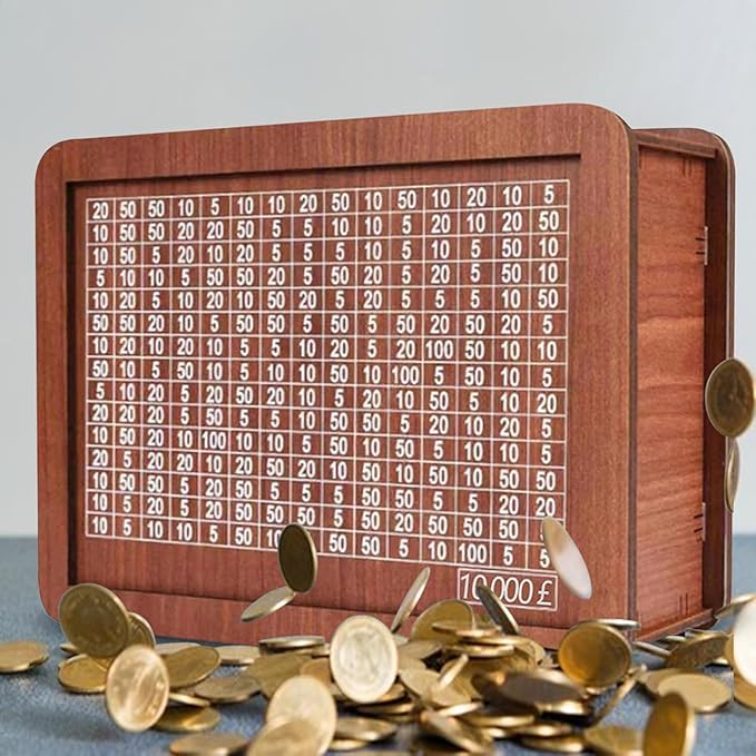 Wooden Coin Bank Money Saving Box, Cash Vault Wooden Savings Box, Wooden Digital Piggy Bank with Counting Target, Money Vault Savings for Boys and Girls (5000 Savings Challenge Box)