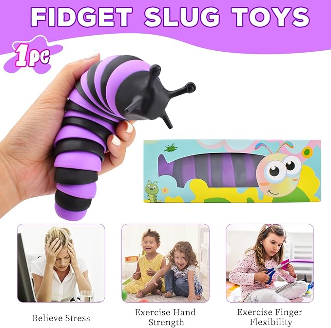 Cevioce Fidget Slug Toy, Sensory Slug Fidget Toy for Kids & Adults, 1 PC Cute Autism Sensory Toys for Autistic Children｜Great Birthday Gift for Girls Boys - Christmas Stocking Stuffers for Toddler