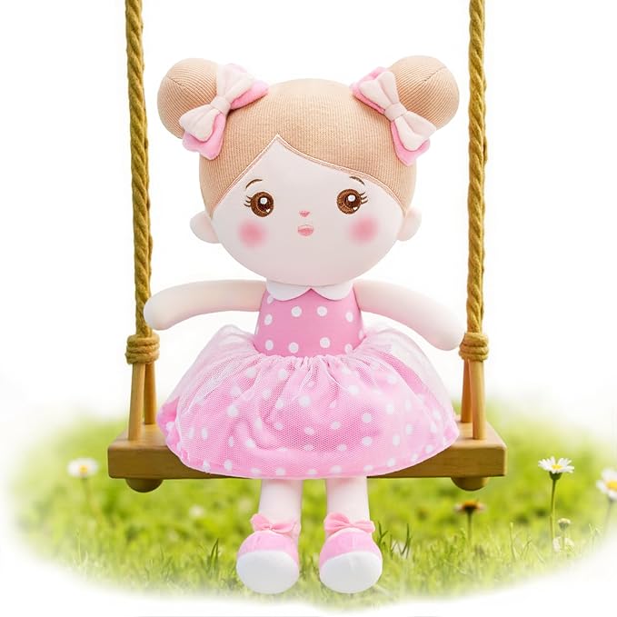 OUOZZZ 13" Soft Baby Doll Toys for 1 + Year Old Girl Gifts, Birthday Gifts for 1 Year Old Girl Christmas Plush Toys Gift for Toddler Kids Pink Dress