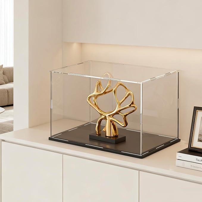 Large Acrylic Display Case for Figures, Clear Acrylic Box with Black Base for showcaseing Miniature, Toys Collectables and Dolls 16 (L) × 12 (W) × 10 (H) inch