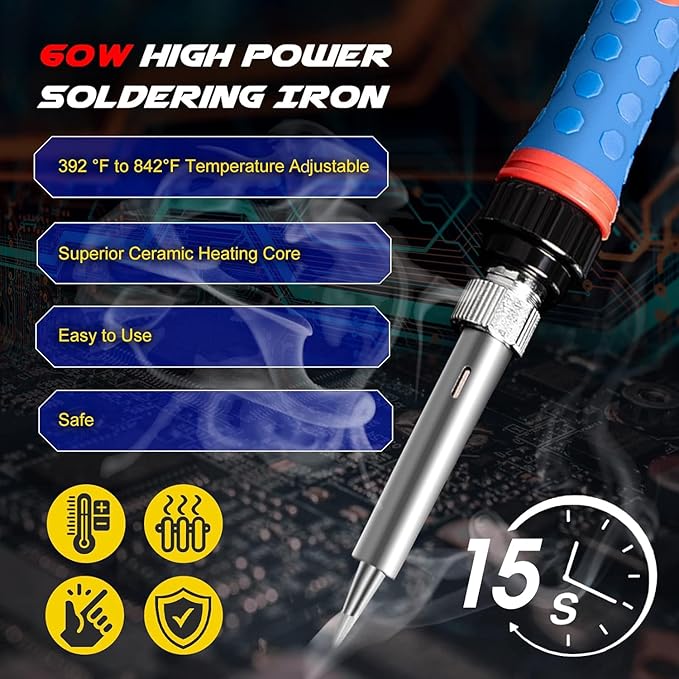 Soldering Iron Kit, 60W 110V Soldering Welding Kit with Ceramic Heater, 10 in 1 Adjustable Temperature Welding Tools, Solder Irons Pen for Metal, Jewelry, Electric Repairing, DIY