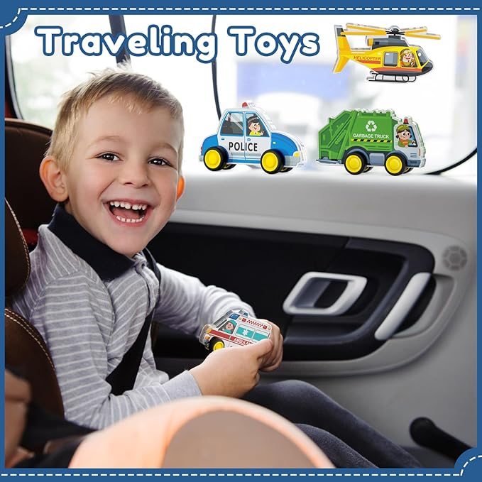 Oriate Rolling City Vehicle for Magnetic Tiles, Free Wheels Rescue Toy Cars Compatible with Road Magnet Tiles, Car Toys for Kids Urban Road Traffic Magnetic Tiles Toys, Educational Gift Boys Girls