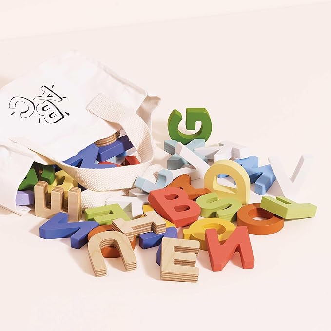 Le Toy Van - Wooden Letters in a Bag Toy, Plastic Free | Suitable for Age 18+ Months