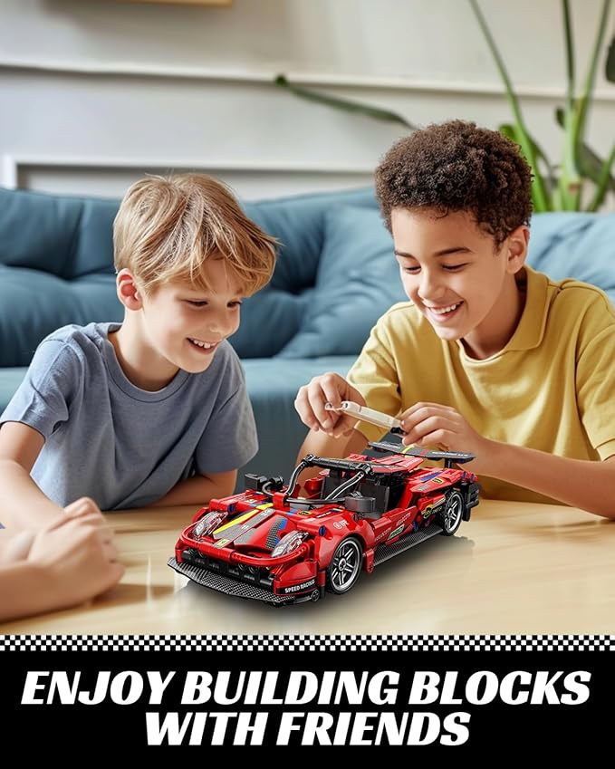 1:18 Technic Super Sports Cars Model Sets - 426 PCS Red MOC Building Block Car Raceing Engineering Toys - Gift Idea for Adults Boys Girls for Play and Display Collection