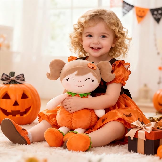 Gloveleya Dolls Halloween Pumpkin Baby Girl Gifts Plush Pumpkin Doll Soft Toys Orange 18 inches