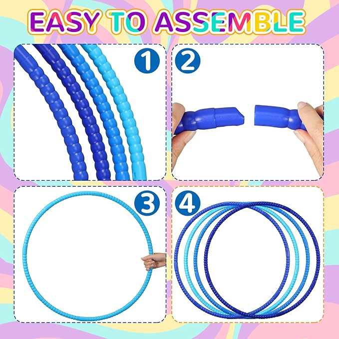 Sratte 8 Pcs Color Hoop Detachable Adjustable Hoop Exercise Ring Plastic Toys for Teens Games Gymnastics Dog Agility Equipment Party Decor, 4 Colors