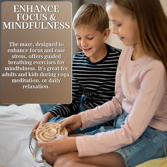 Mindful Breathing Boards with Guiding Book, Decorative Rope, Wooden Finger Maze for Learning Clam Down, Concentration, Stress Relief, Meditation, Home Decor