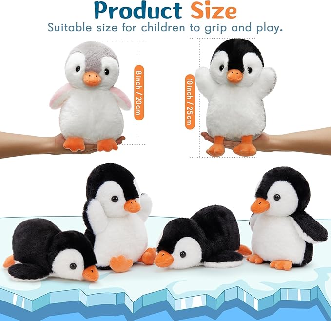 MaoGoLan 6Pcs Penguin Plush 10 inch Stuffed Penguins in Bulk, Fluffy Penguin Stuffed Animals Arctic Theme Party Favors for Girls Kids Christmas Decorations Valentine's Day Birthday Gift