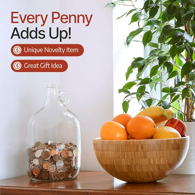 Piggy Bank for Adults - Large Coin Bank Glass Jar - for Saving Money & Small Change - Gallon Jug Made in USA