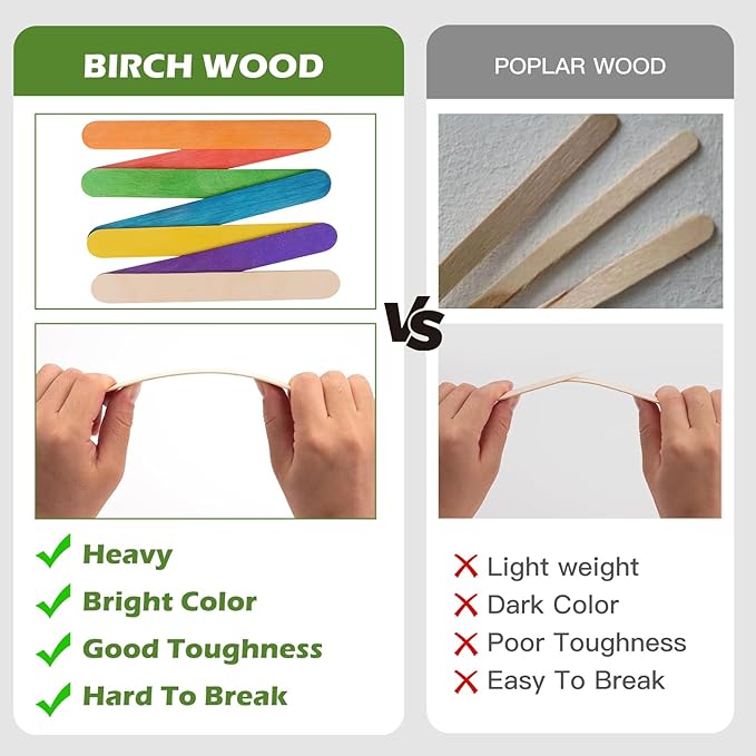 200 Piece Multicolor Popsicle Sticks - 4.5 Inch Natural Wood Craft Sticks for Waxing,Craft Project, Tongue Depressor,DIY Classroom Crafts,Woodcraft (Wood, Rainbow)