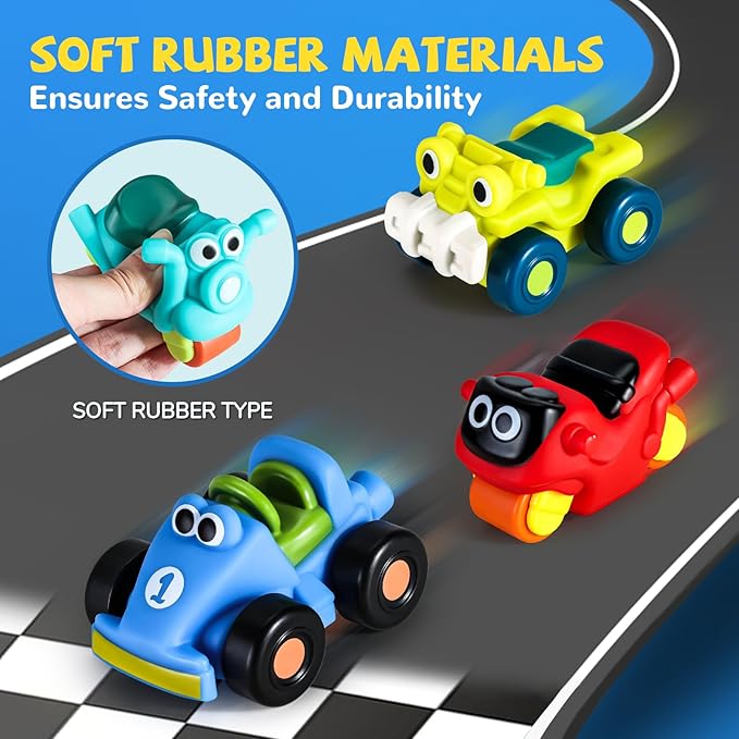 ALASOU 14 PCS Soft Rubber Cartoon Car Toy Set for Boys and Girls |Bath Toys for 1 Year Old Boy Gifts|Pool Cars for Toddlers 1-3|Birthday Party for Baby Kid Age 1 2 3