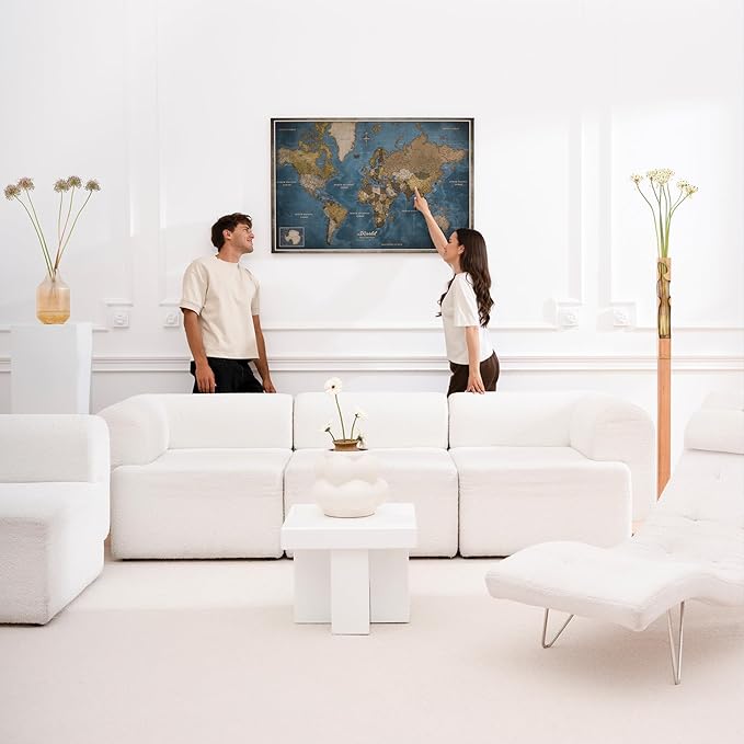 Canvas World Map with Cork Pin Board - English Lettering - Decorative Wall Decoration for All Rooms - Canvas Pictures with World Map Motif (120x80 cm, Pattern 13)