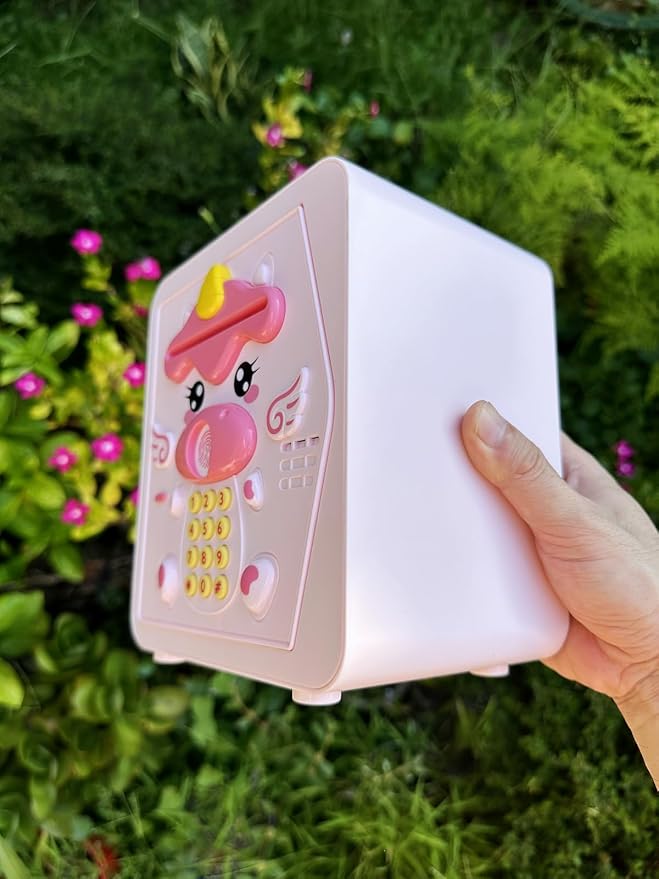 Piggy Bank for Kids - Electronic Money Saving Box w/Code Fingerprint - ATM Safe Toy - Coin Bank Girl Toys for Ages 3 4 5 6 7 8 9 10 Year Old - Birthday Xmas Ideal Gifts for Girls (Pink Unicorn)