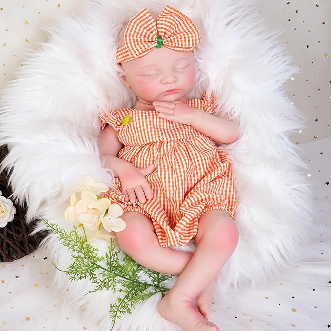 Reborn Baby Dolls Silicone Full Body 18.1in Weighted Real Life Closed-Eyes Girl Dolls Lifelike Newborn Baby Soft Body Flexible Limbs Not Vinyl