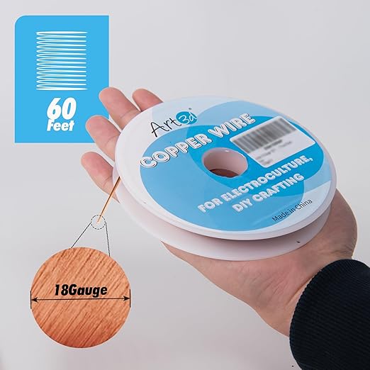 Art3d 18 Gauge 60 FT 99.9% Pure Soft Copper Wire for Electroculture Gardening, Jewelry Making, Beading, Science Projects, DIY Artwork, 1 Roll