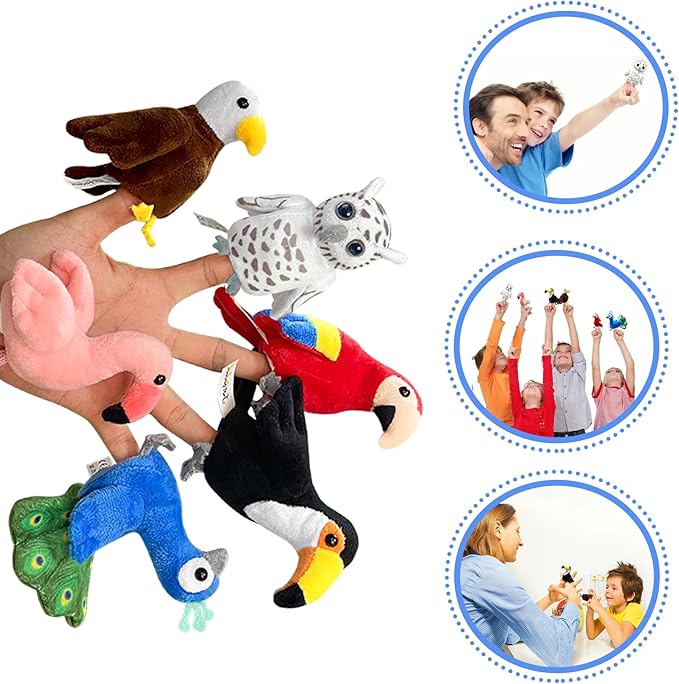 6pcs Bird Finger Puppets Set, Cute Animal Puppet for Role-Playing Mini Hand Puppets Suitable for Kids,Bird Animal Puppets for Storytelling, Realistic Finger Puppet for Toddlers