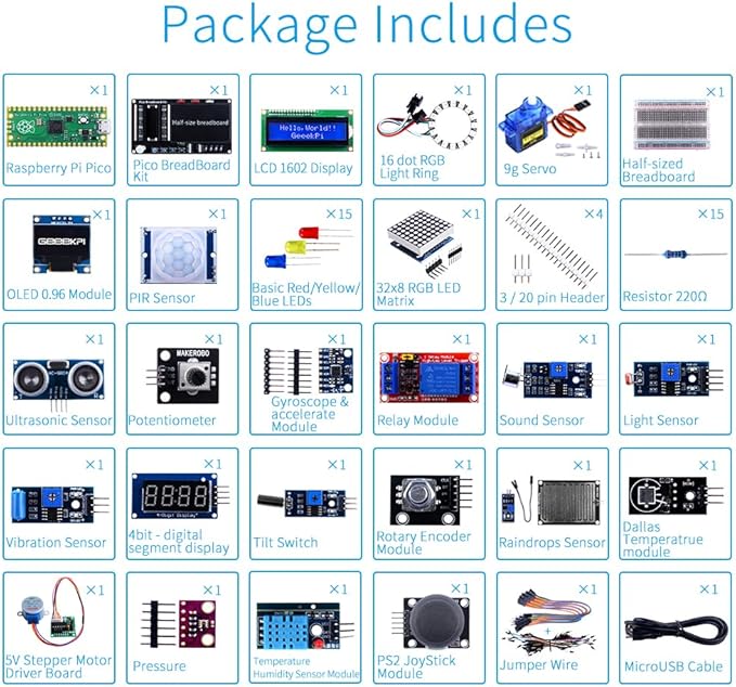 GeeekPi Micro Python Programing Kit for Raspberry Pi Pico, Breadboard, I2C 1602 LCD Display Module for Raspberry Pi Beginners & Software Engineer