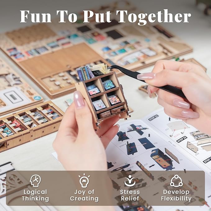 CUTEBEE DIY Book Nook Kit, Miniature House Kits for Adult and Teens, DIY Miniature Book Nook kit with Sensor Led Light, Gifts for Lovers and Family (The Scholar's Bookstore)