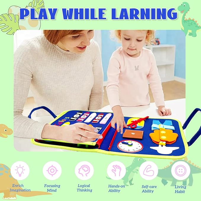 Montessori Busy Board - Busy Book for Toddler 3 4 Educational Toys for Boys Girls, Sensory Activity Board, Fine Motor Skills Learning Gift (Blue)