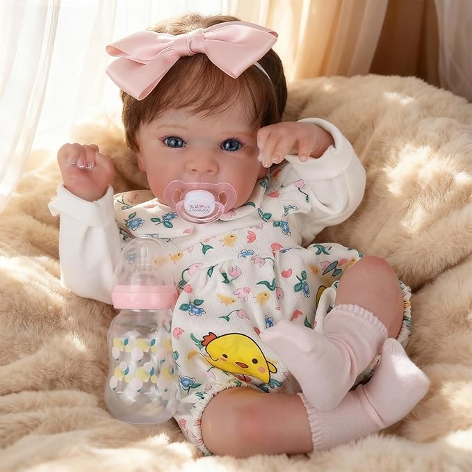 WOOROY Realistic Reborn Baby Dolls - 18 Inch Lifelike Newborn Baby Dolls Girl Real Life Soft Body Baby Doll Gift Toy with Feeding Accessories for Kids Age 3+