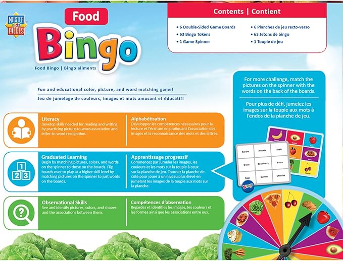 Masterpieces Kids Games - Food Bingo Game - Fun Family Entertainment for Kids and Adults - Educational, Engaging, and Perfect for Game Night, Classroom Activities, and Interactive Play for All Ages