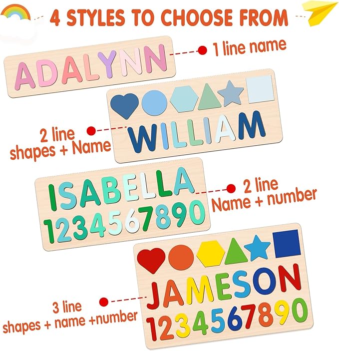 Name Puzzle for Kids Personalized, 1st Birthday Girl and Boy,Custom Baby Easter Gifts with Engraved Text on Back, Montessori Learning Toys for Boy & Girl (Pink Gradient)