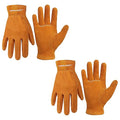 HANDLANDY 2 Pairs Kids Genuine Leather Work Gloves for ages 3-11, Children Gardening Gloves for Boys, Girls (Large (for age 8-11), Orange)