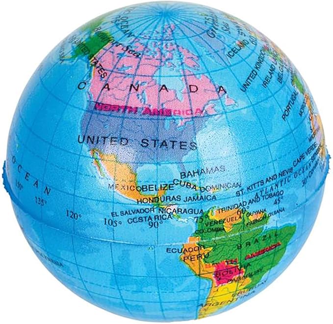 World Globe Squeeze Ball Bunch Stress Ball, Stress & Anxiety Relief Toy, Planet Earth, 3" (24-Pack)