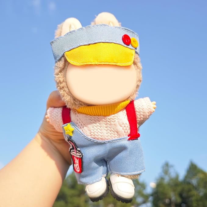 Clothes for 17cm Doll, 3 PCS Cute Blue Hat & Jumpsuit Set, Dress up Outfit Exquisite Accessories for Dolls