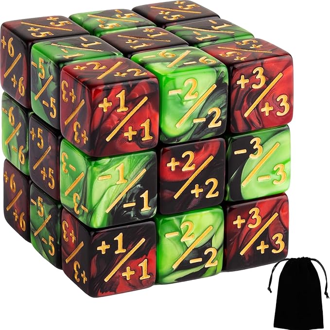 24 Pieces MTG Dice Counter Plus 1/+1 Counters Dice Set Life Buff Tokens Gifts for MTG TCG Magic Cards Gaming Accessories (Ruby, Emerald)