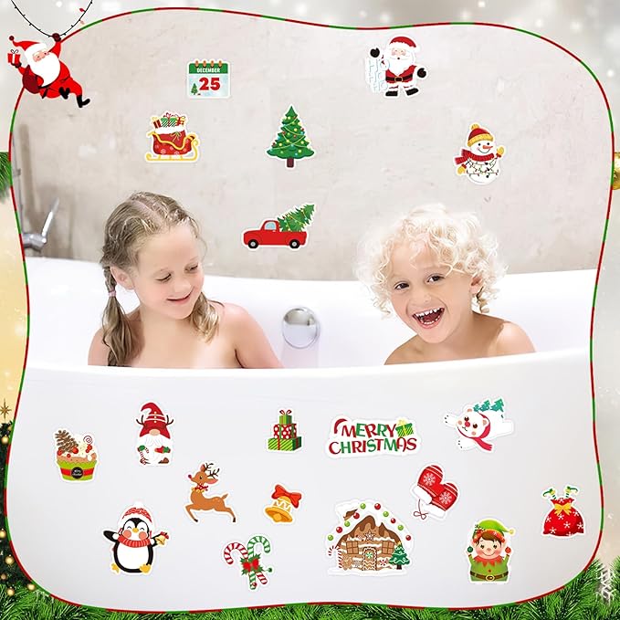 MARFOREVER 25 Pcs Christmas Window Gel Clings, Xmas Santa Claus Snowman Gingerbread Man Snowflake Penguin Thick Window Clings Decals for Classroom Nursery Home Christmas Holiday Party Decorations