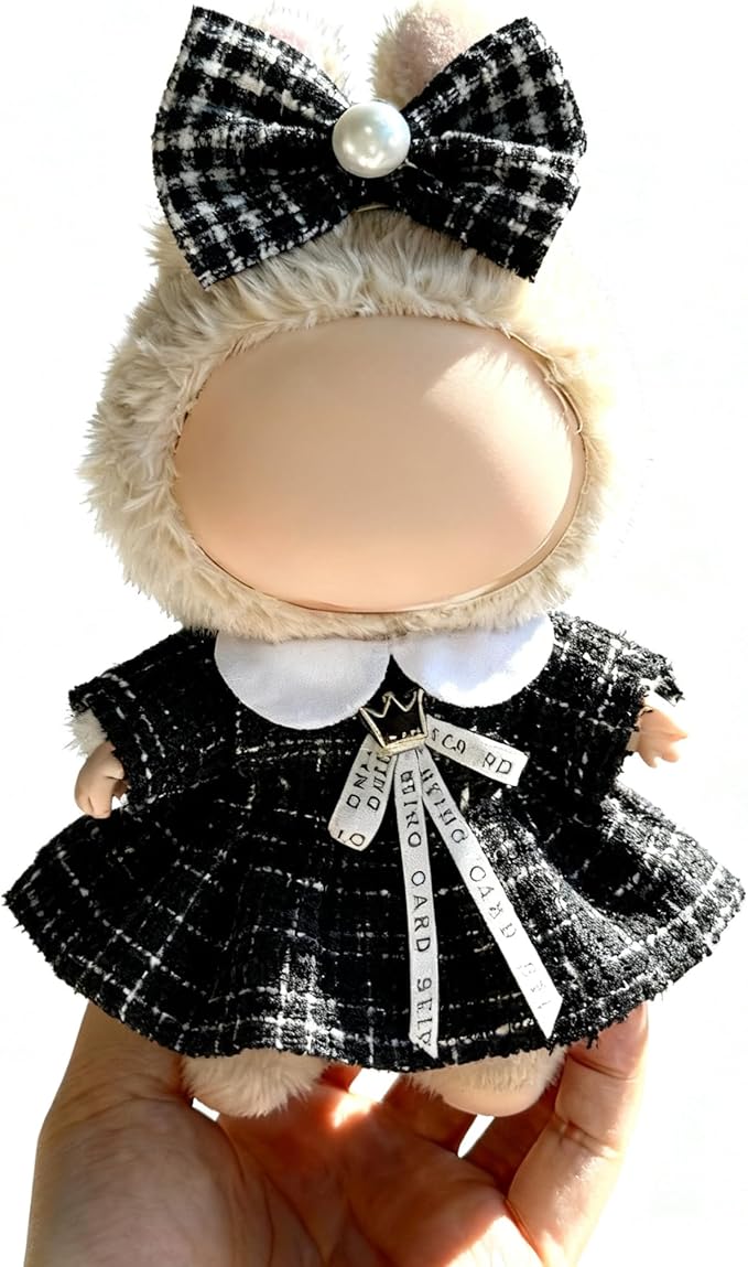 Clothes for LABUBU 17cm Doll (NO Doll), Outfit for LABUBU, Dress and Hairpin Set for LABUBU Dress Up, Fashion and Premium Dolls Accessories for LABUBU (Style Q)