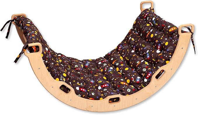 Climbing Arch | Montessori Rocker Arch | Arch with Cosy Pillow | Wooden Climbing Arch with Cushion | Wooden Climbing Arch and Rocker | Indoor Playground Cosy Cushion Rocker (Space)