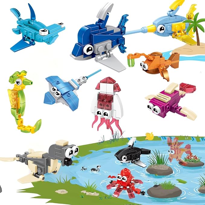 12 Pack Party Favors Building Blocks,36 pcs Ocean Animal Blocks Set,Perfect for Classroom Prizes, Birthday Party, Easter Baskets,Thanksgiving Day
