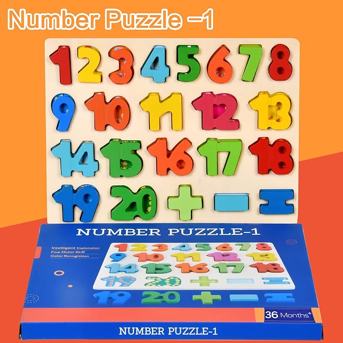 Number Puzzle Wooden Puzzle for Toddlers 3 4 5 Year Old Puzzles Learning Toys, Preschool Educational Board Game for Boys and Girls Gifts Toddler, Number Block Floor Puzzles Toy Kids Ages