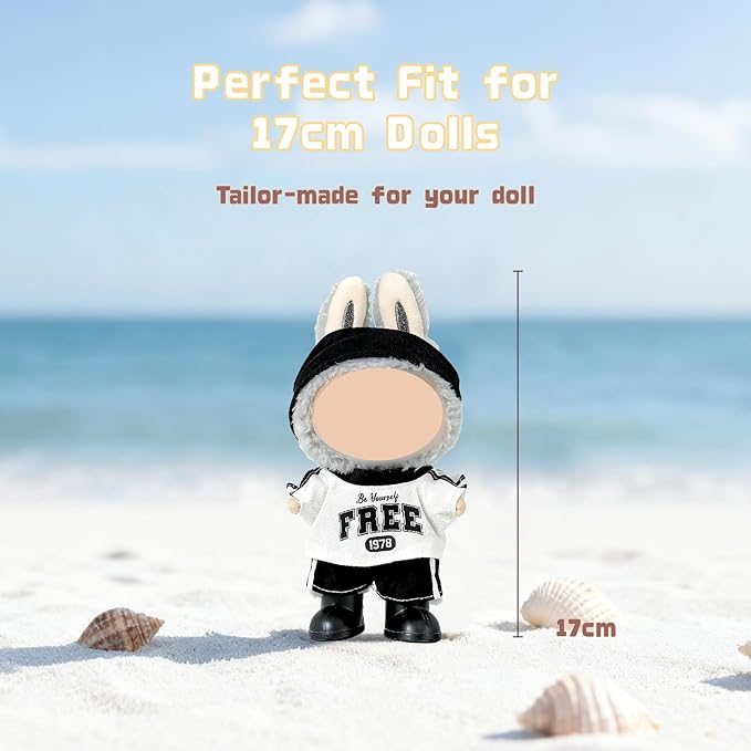 4-Piece Clothes for 17cm Doll, Outfit Set with Sport-Style Headband, Top, Pants, Shoes, Stylish Adorable Dolls Accessories for Display & Dress-Up (No Doll)
