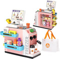48-Piece Pretend Play Cash Register Toy Set for Kids with Water Outlet Function - Calculator, Shopping Bag, Scanners, Coffee Machine, Play Food - Gift for Boys and Girls Ages 3+（Pink）
