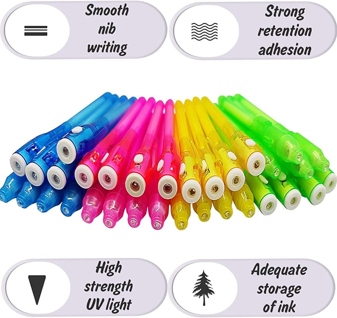 iGeeKid 32 Pack 2 Style Invisible Ink Pen with UV Black Light Party Favor for Kids 8 12 Secret Spy Pens Magic Disappearing Ink Markers Clasroom Prize Birthday Gifts Halloween Goodie Bags Stuffers