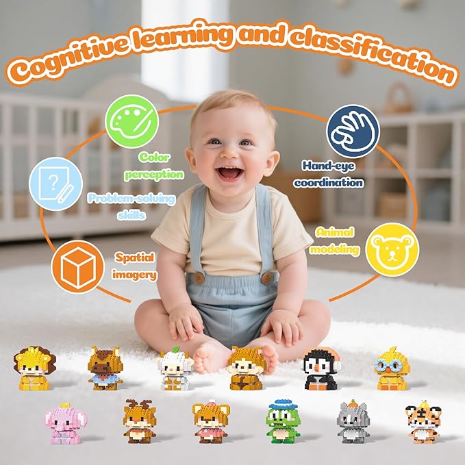 12 Pack Animals Building Block Sets,Micro Mini Animals Party Favors for Kids, Birthday Gift for Boy Girl(1,691 Pieces)